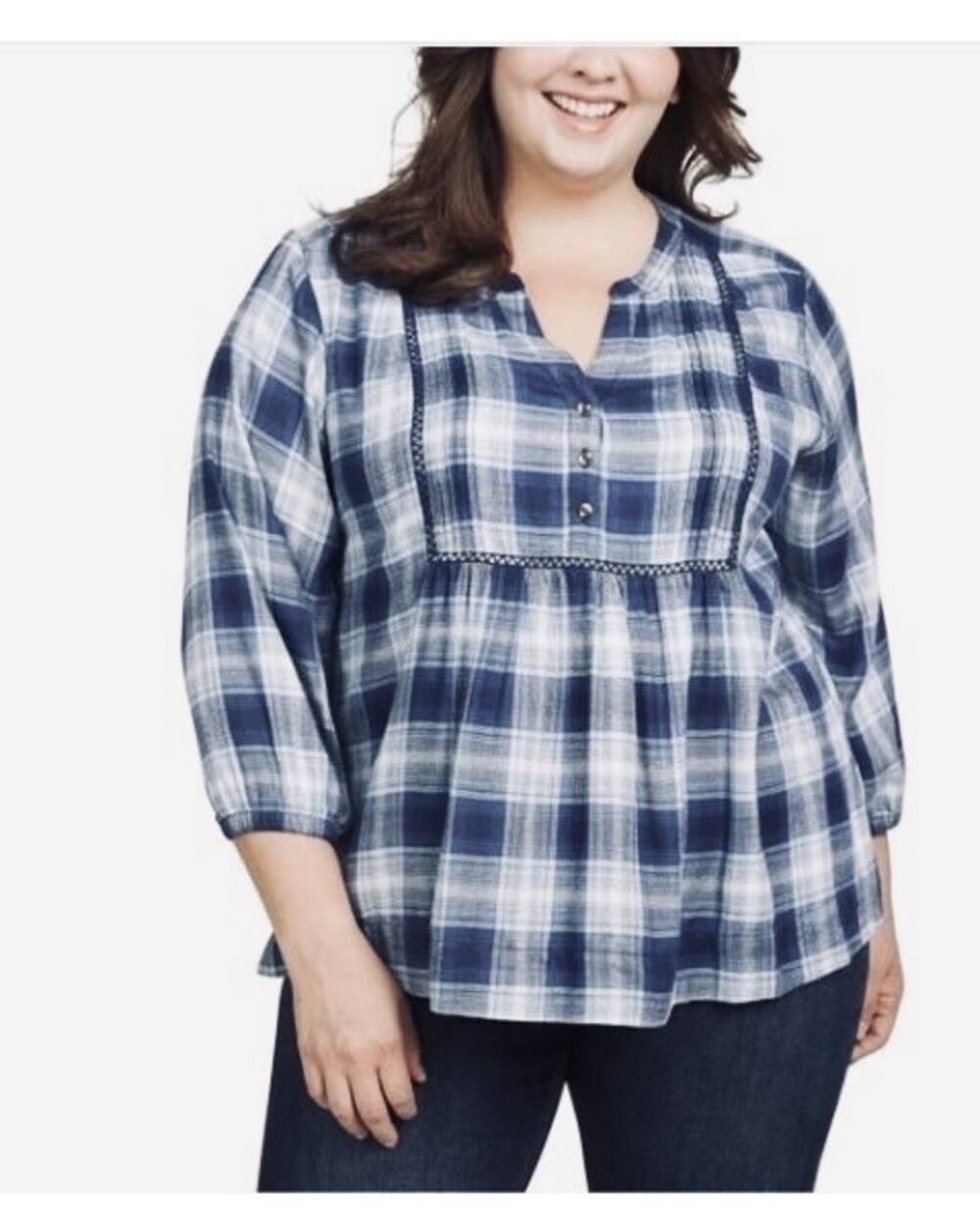 Wrangler Plaid Blouse Top Shirt Blue Womens XL